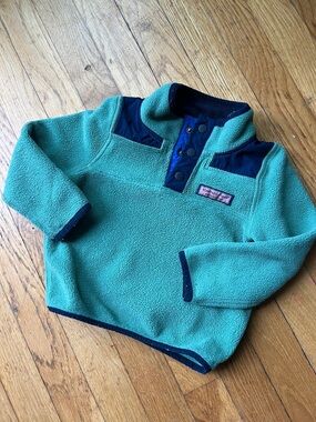 Vineyard Vines Green and Navy Kids Fleece Snap Pullover